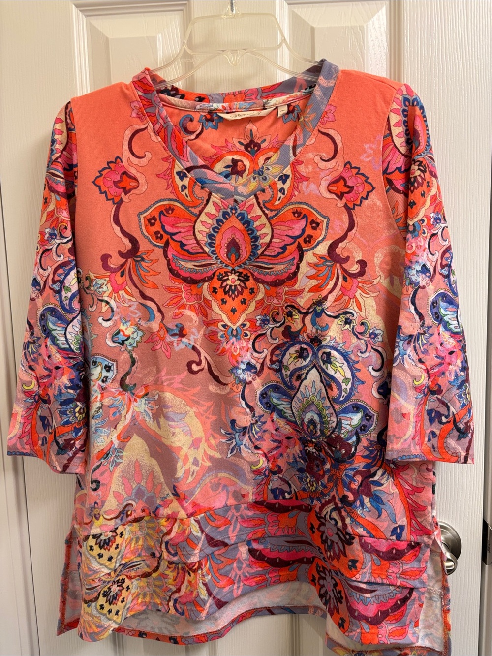 Women’s Soft Surroundings Coral Floral Paisley Print Tunic Top, Size PM